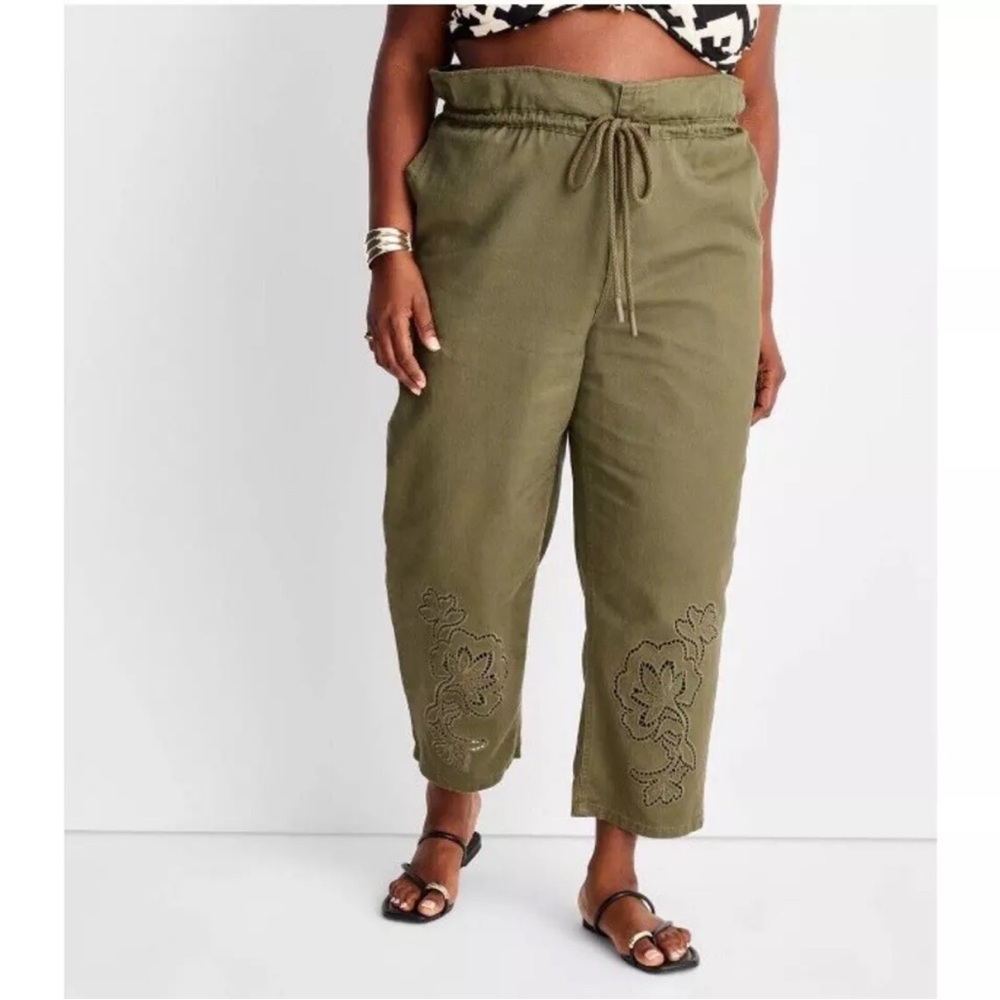 Women's High-Waisted Eyelet Pants Future Collective™  Jenny K. Lopez Olive Green